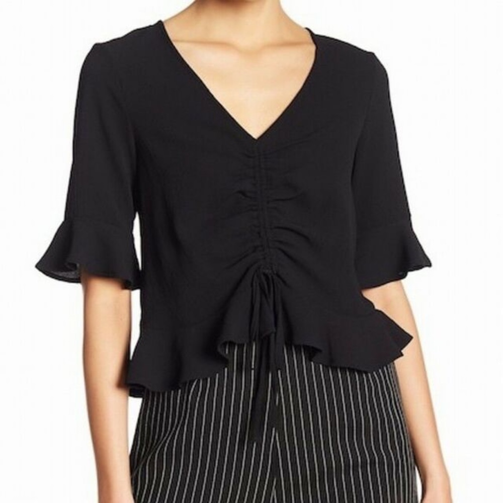 ELODIE NEW BLACK CINCH TIE FRONT V-NECK WOMEN